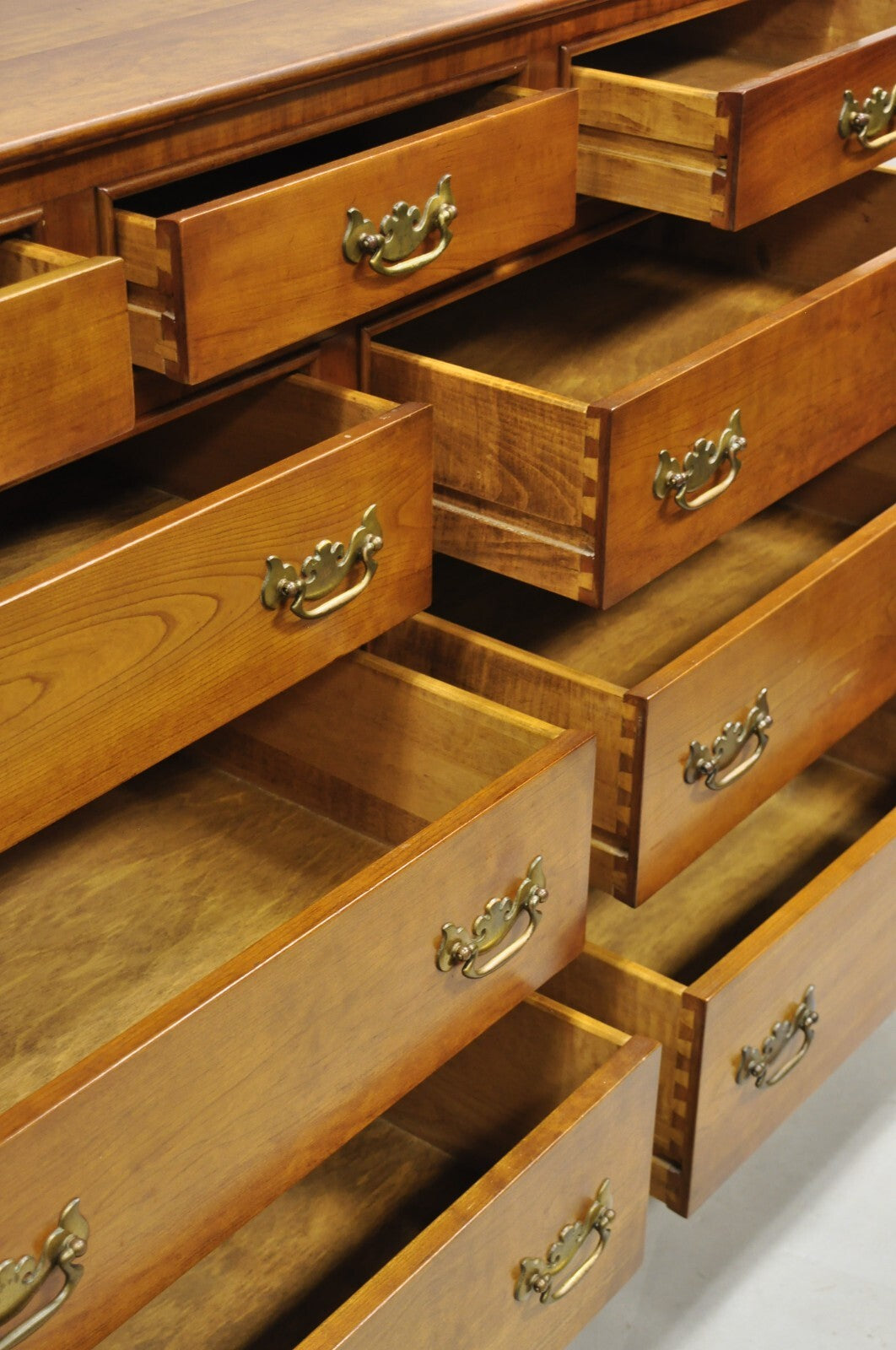 Vintage L&JG Stickley Cherry Wood Chippendale Style 9 Drawer Credenza Dresser