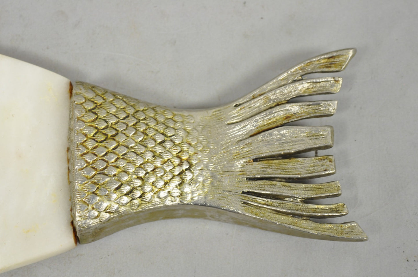 Vintage Mid Century Modern Fish Marble Metal Cutting Board Sushi Serving Platter