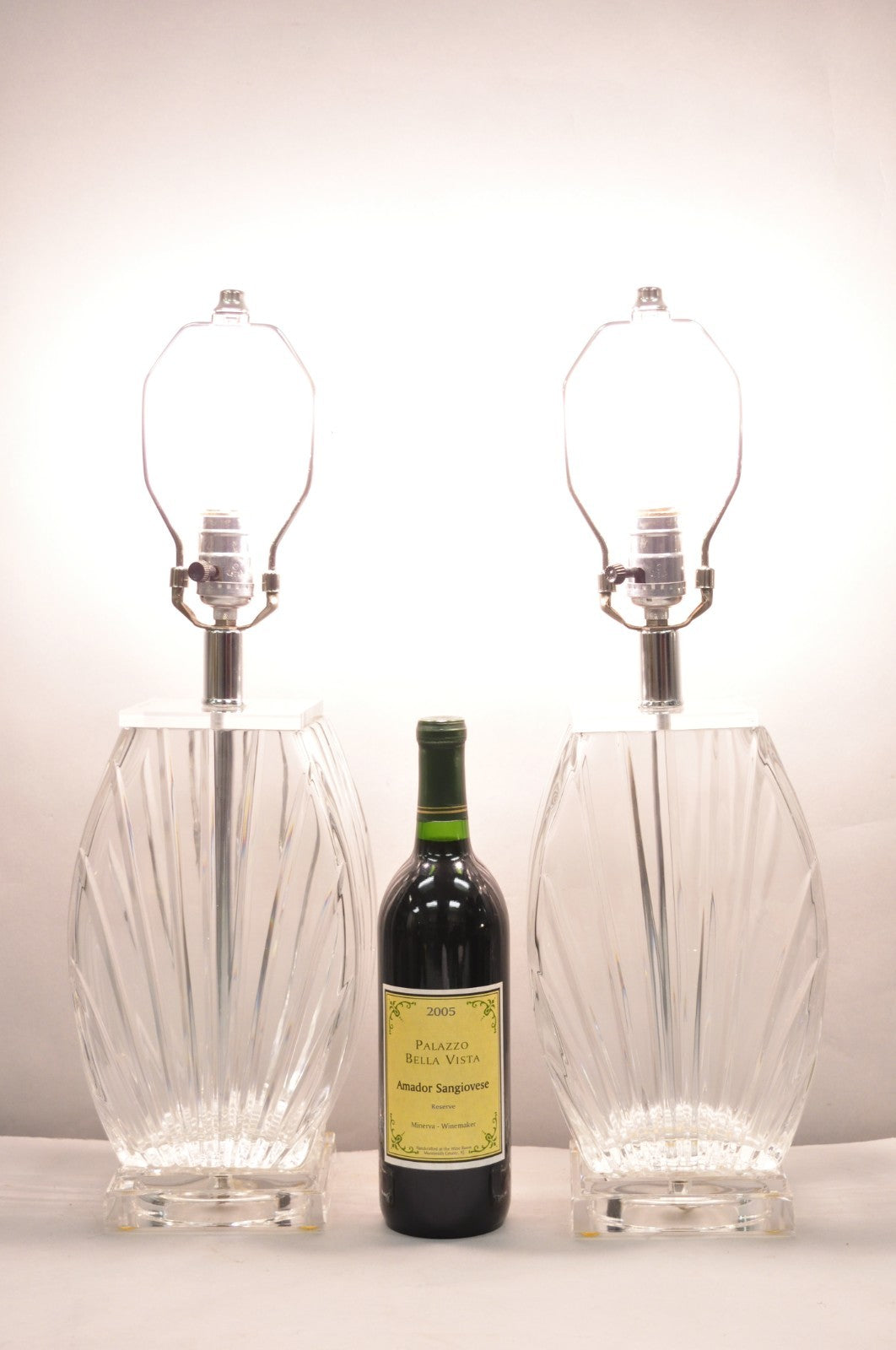 Vintage Mid Century Modern Crysal Glass & Acrylic "Fan" Table Lamps - a Pair