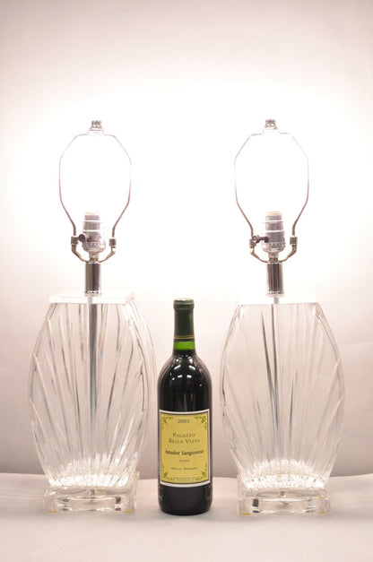 Vintage Mid Century Modern Crysal Glass & Acrylic "Fan" Table Lamps - a Pair