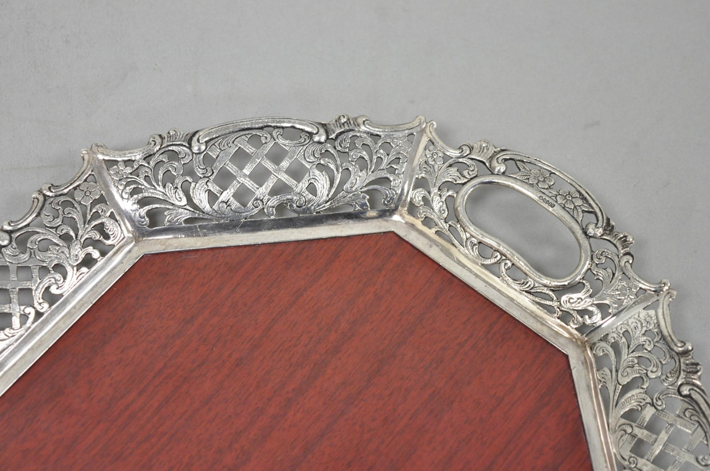 Vintage Victorian Melamine & Silver Plated Faux Wood Bar Liquor Serving Tray