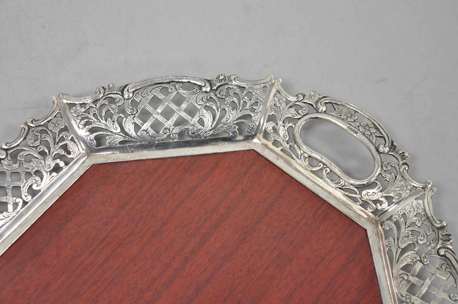 Vintage Victorian Melamine & Silver Plated Faux Wood Bar Liquor Serving Tray