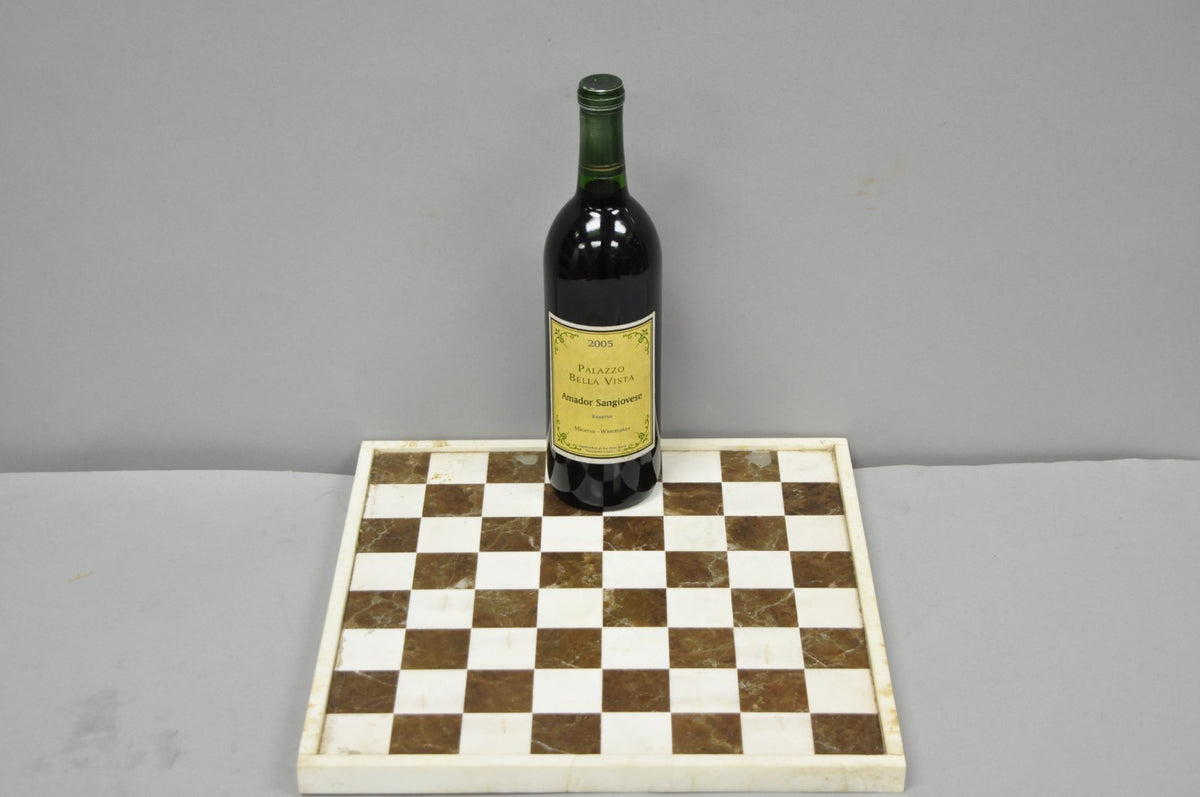 Vintage Mid Century Modern Mosaic Brown Marble Stone Chess Game Checkerboard