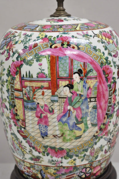 Vintage Chinoiserie Famille Rose Chinese Porcelain Asian Ginger Jar Table Lamp