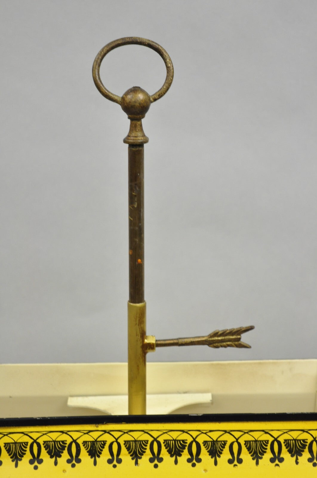 French Country Yellow Paint Italian Tole Metal Candlestick Bouilotte Table Lamp
