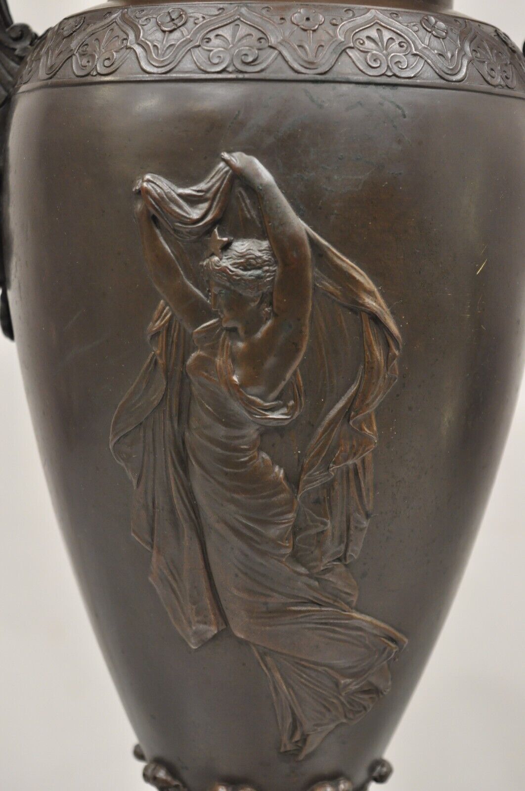 19th C Alfred Daubree French Neoclassical Bronze Figural Urn Vase with Lions