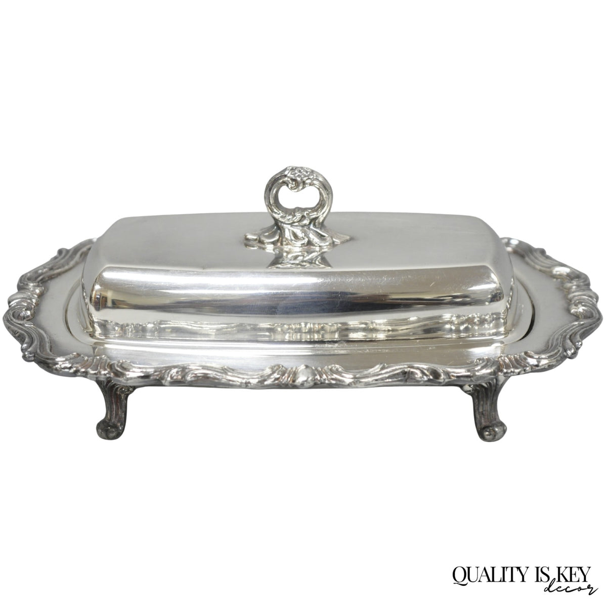 Vintage FB Rogers 1959 Victorian Silver Plated Footed Covered Butter Dish