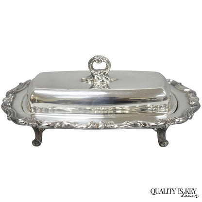 Vintage FB Rogers 1959 Victorian Silver Plated Footed Covered Butter Dish
