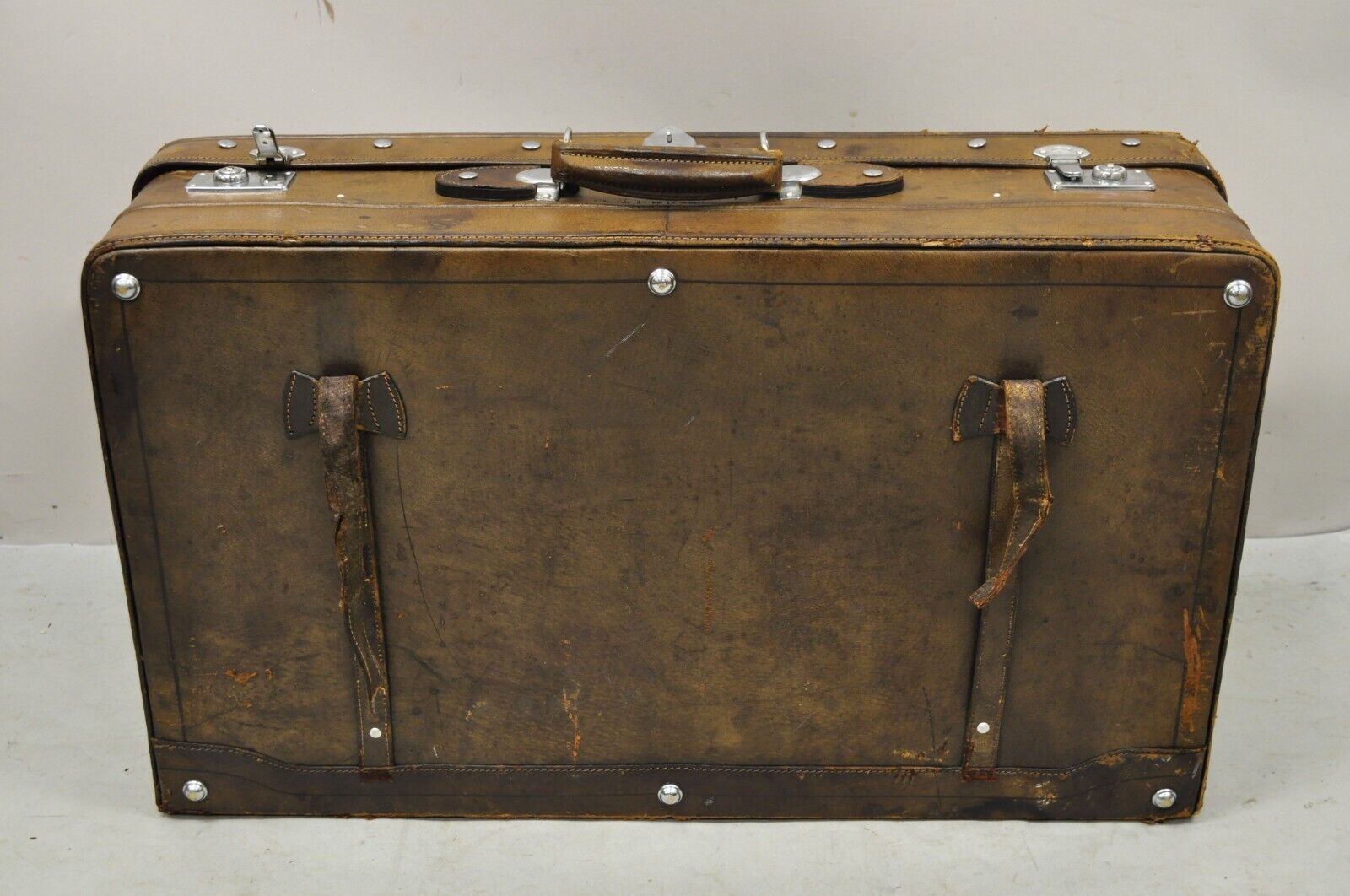 Vintage Brown Distressed Leather 33" Luggage Suitcase by Golden Leaf
