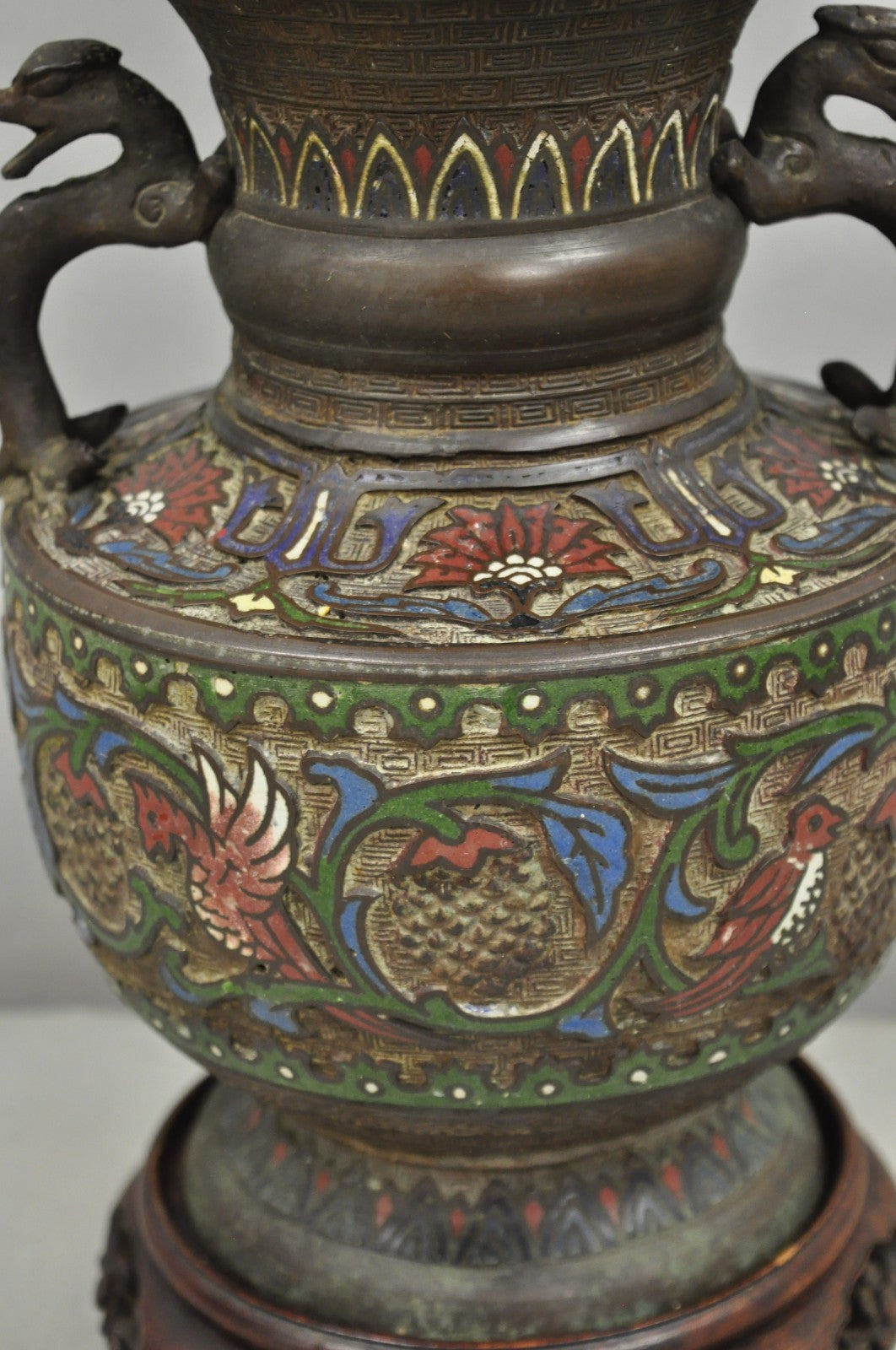 Antique Chinese Porcelain Enamel Bronze Oriental Cloisonne Champleve Table Lamp