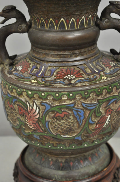 Antique Chinese Porcelain Enamel Bronze Oriental Cloisonne Champleve Table Lamp