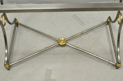 Vintage Directoire Maison Jansen Style Steel & Brass Marble Top Console Table