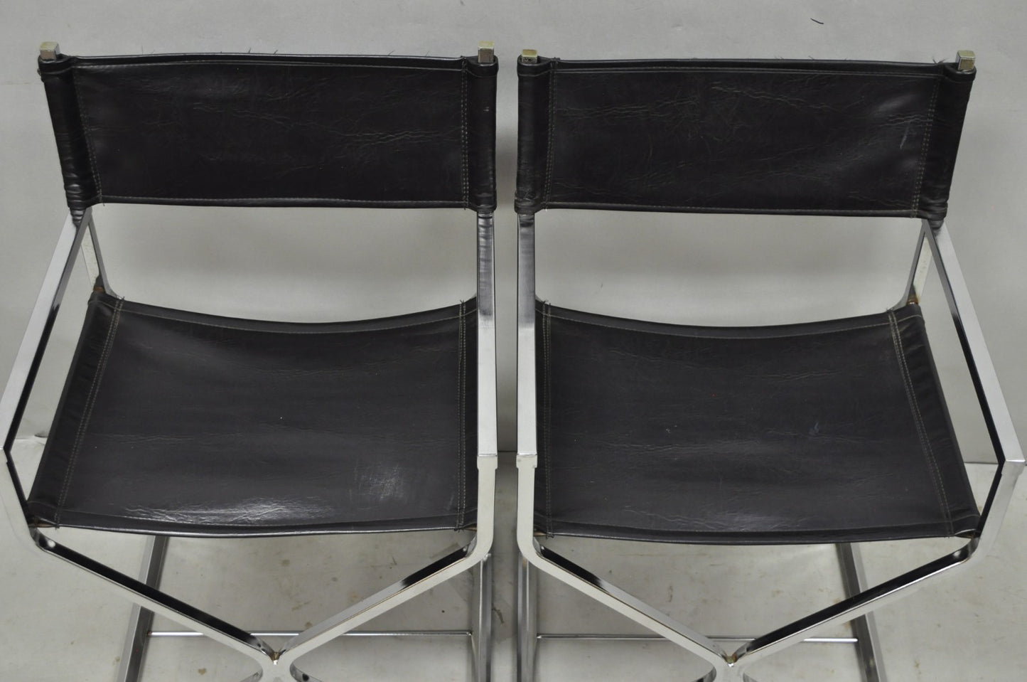 Vintage Daystrom Mid Century Modern Chrome & Naugahyde Directors Chairs - Pair