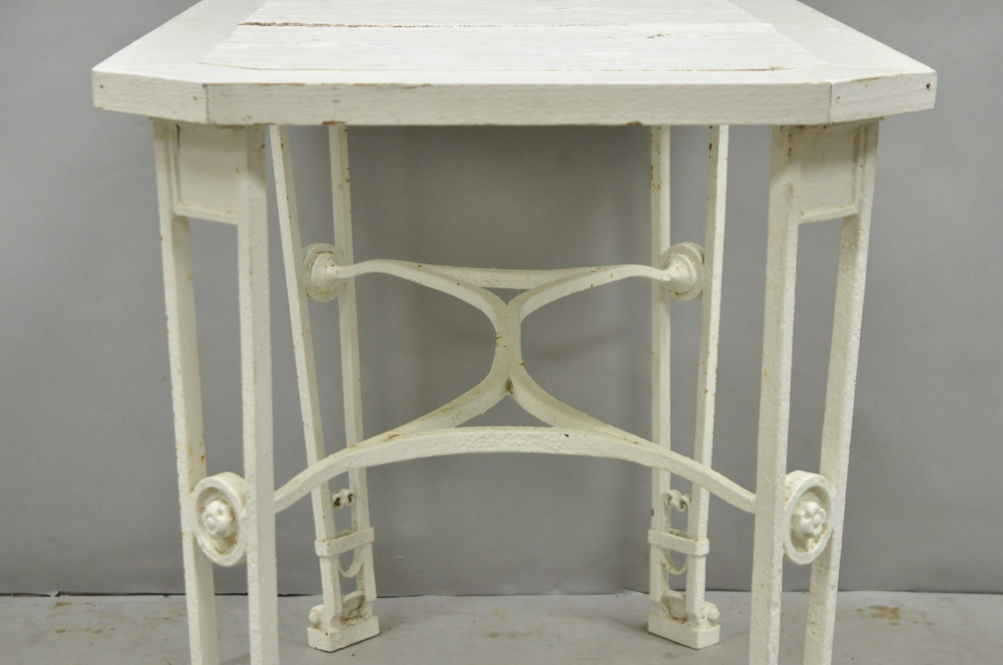Antique Gothic Renaissance Wrought Iron Stretcher Base Potting Side Table (A)