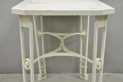 Antique Gothic Renaissance Wrought Iron Stretcher Base Potting Side Table (A)