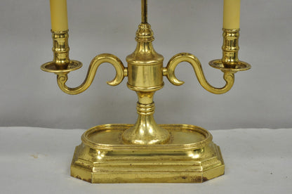 Vintage French Empire Style Brass Candlestick Bouillotte Desk Lamp w/ Tole Shade