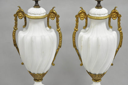 Antique French Louis XVI Style Gilt Bronze Porcelain Urn Table Lamps - a Pair