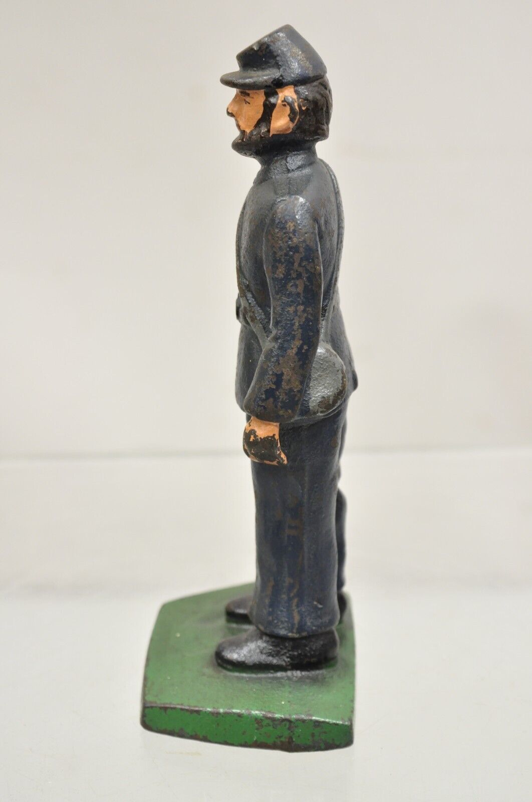 Antique Victorian Cast Iron Figural Painted Military War Solider Door Stop B