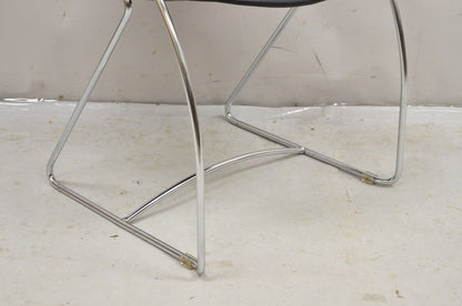 Steelcase Tom Grasman Chrome Frame Black Molded Plastic Stackable Chair Set of 4