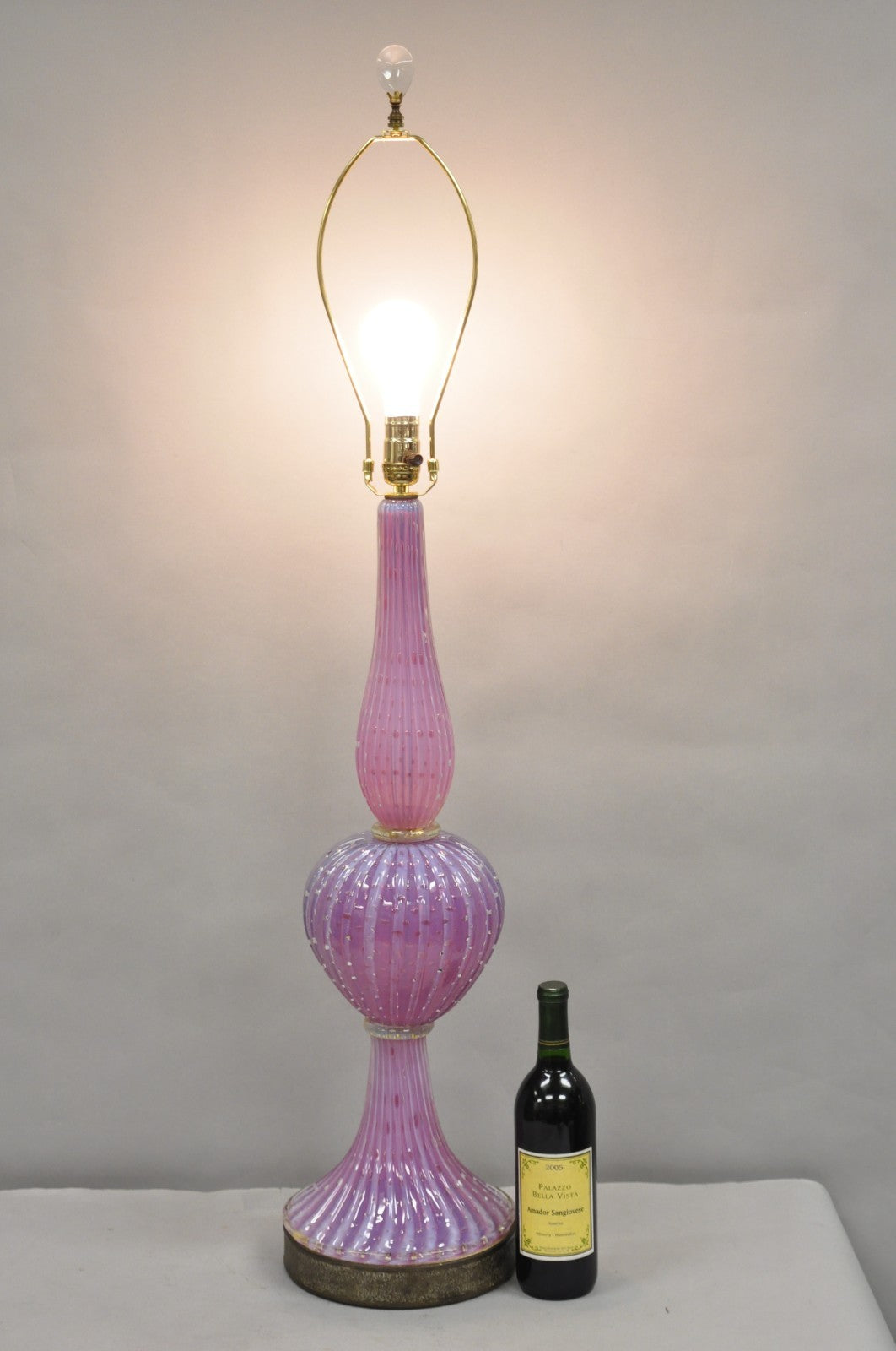 Vintage Italian Mid Century Modern Murano Pink & Purple Bubble Glass Table Lamp