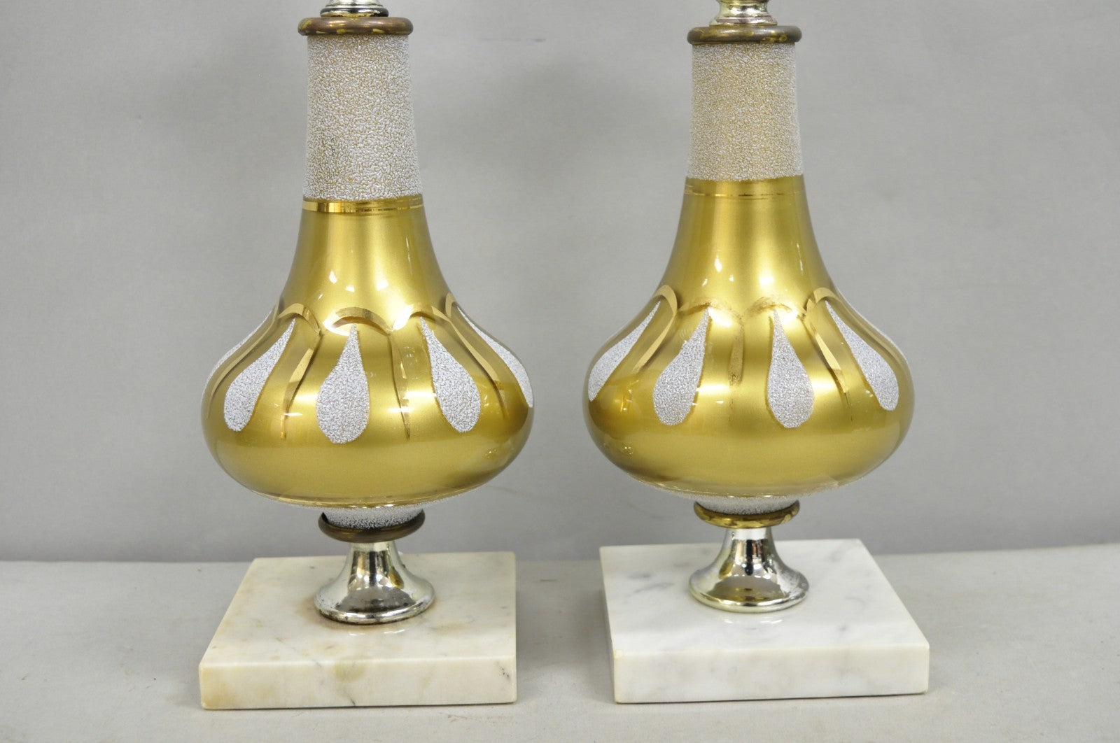 Vintage Mid Century Modern Gold Teardrop Diamond Vanity Table Lamps - a Pair