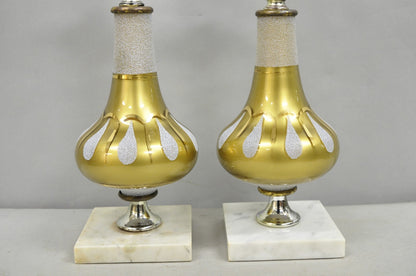 Vintage Mid Century Modern Gold Teardrop Diamond Vanity Table Lamps - a Pair