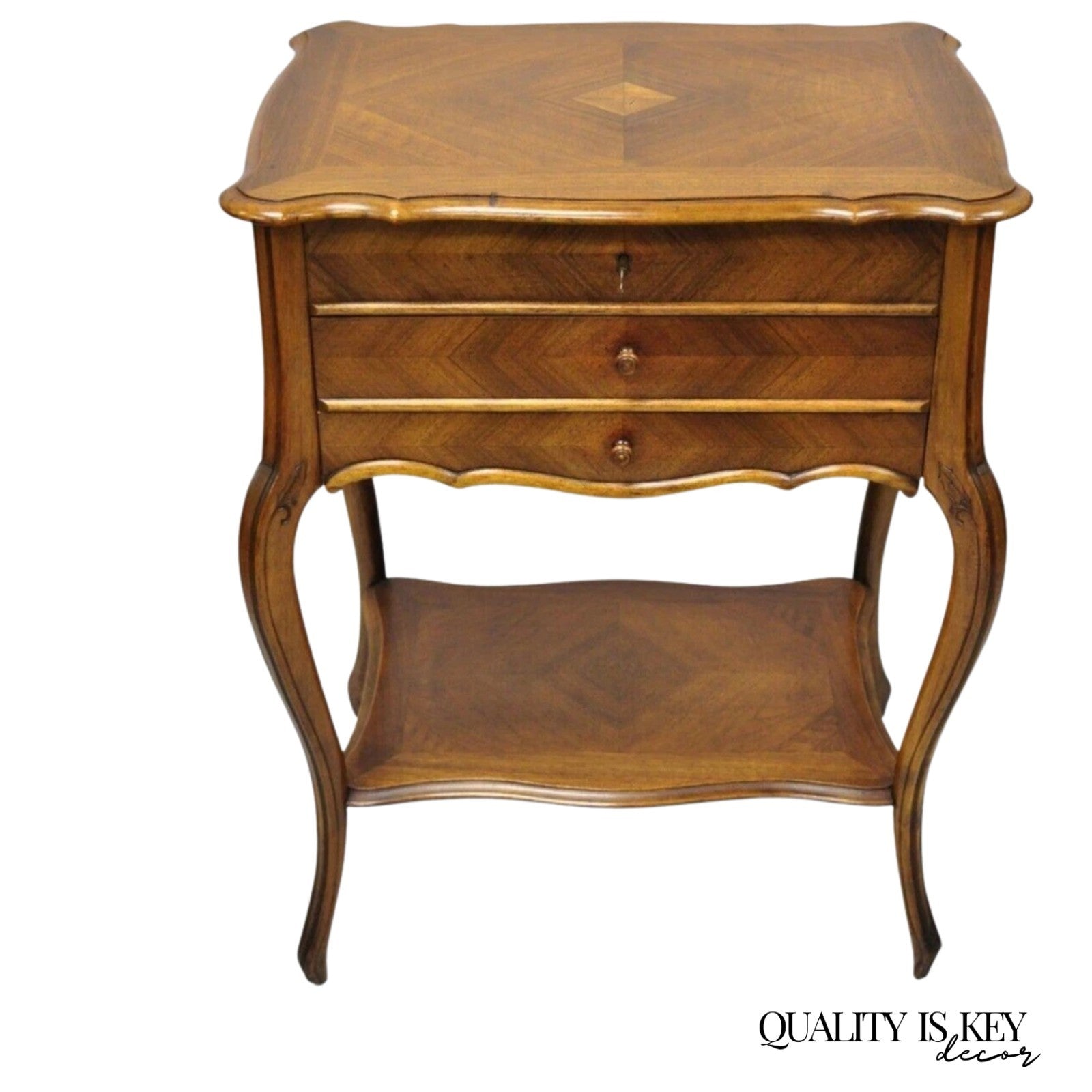 Antique French Victorian Mahogany Sewing Stand Nightstand Side Table w/ Flip Top