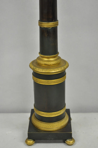 Antique French Empire Patinated Bronze Candlestick Column Bouillotte Table Lamp
