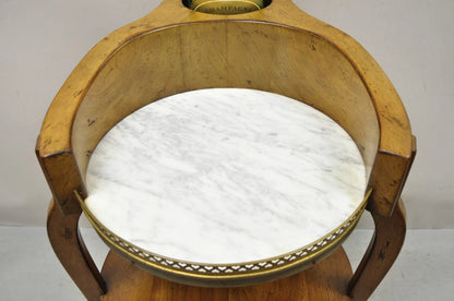French Country Provincial Biedermeier Cherry Marble Side Table Ice Bucket Holder