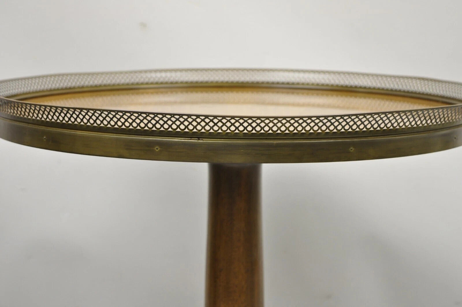 Vintage French Empire Mahogany Pedestal Base Round Brass Gallery Center Table