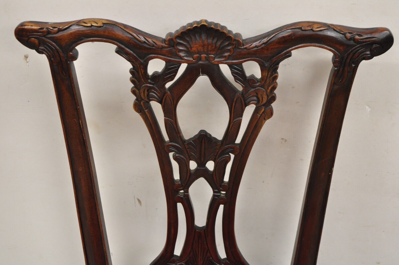 Chippendale Style Mahogany Carved Ball and Claw Dining Side Chairs - a Pair