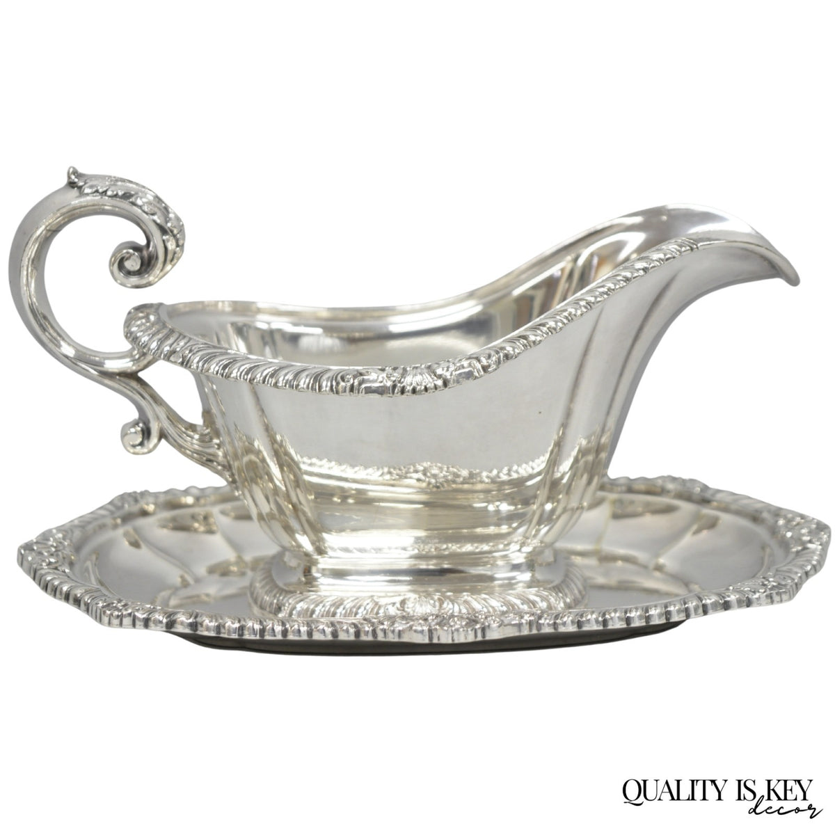 Vintage Gorham Y1130 Y1131 Victorian Silver Plated Gravy Sauce Boat & Underplate