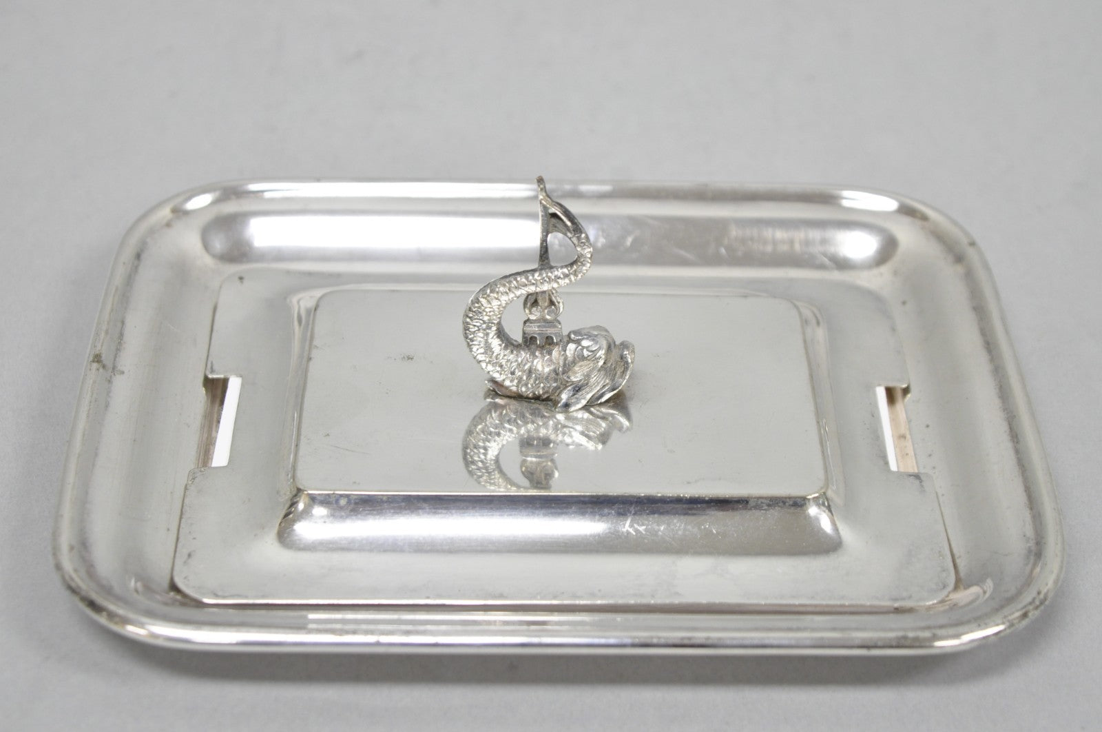 Antique English Regency Silver Plated Serpent Dolphin Desk Dish Note Holder