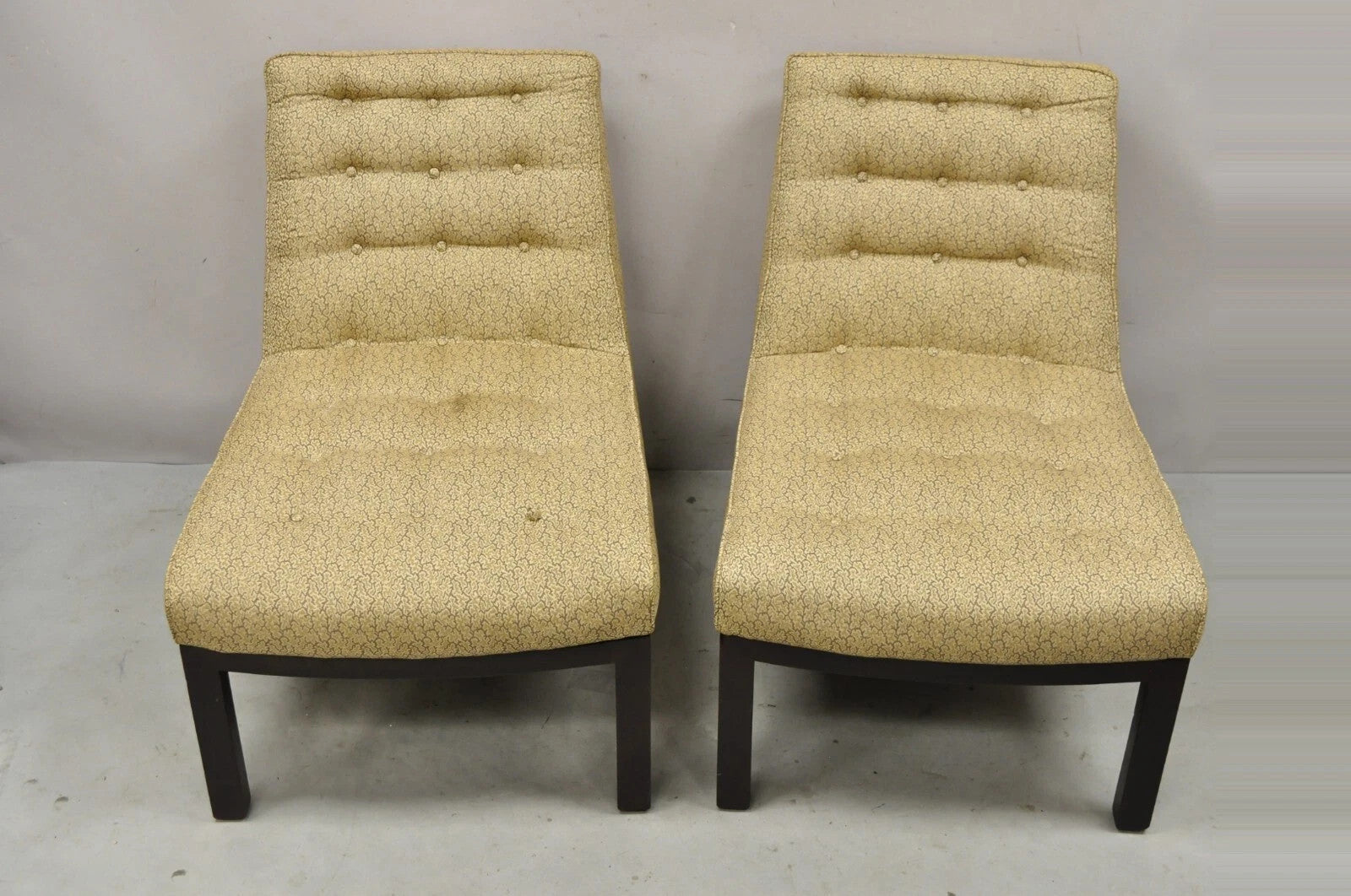 Vintage Edward Wormley for Dunbar Wood Frame Slipper Lounge Chairs - a Pair