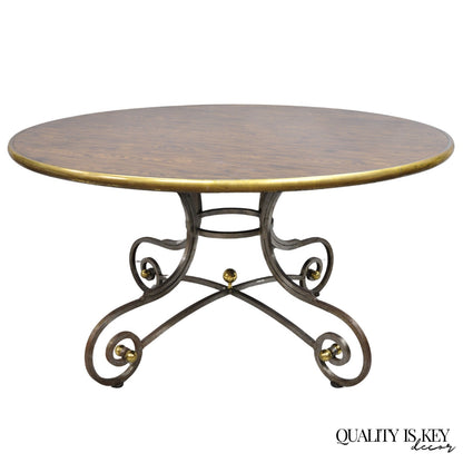Vintage French Pastry Scrolling Steel and Bronze Neoclassical Round Dining Table