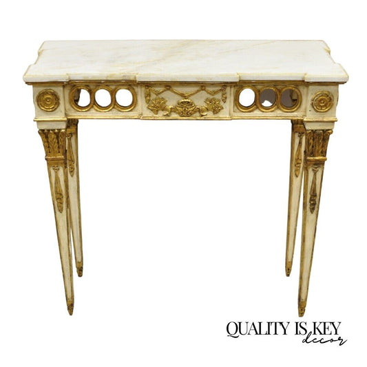 Vintage Italian Neoclassical Style Marble Top Cream and Gold Gilt Console Table