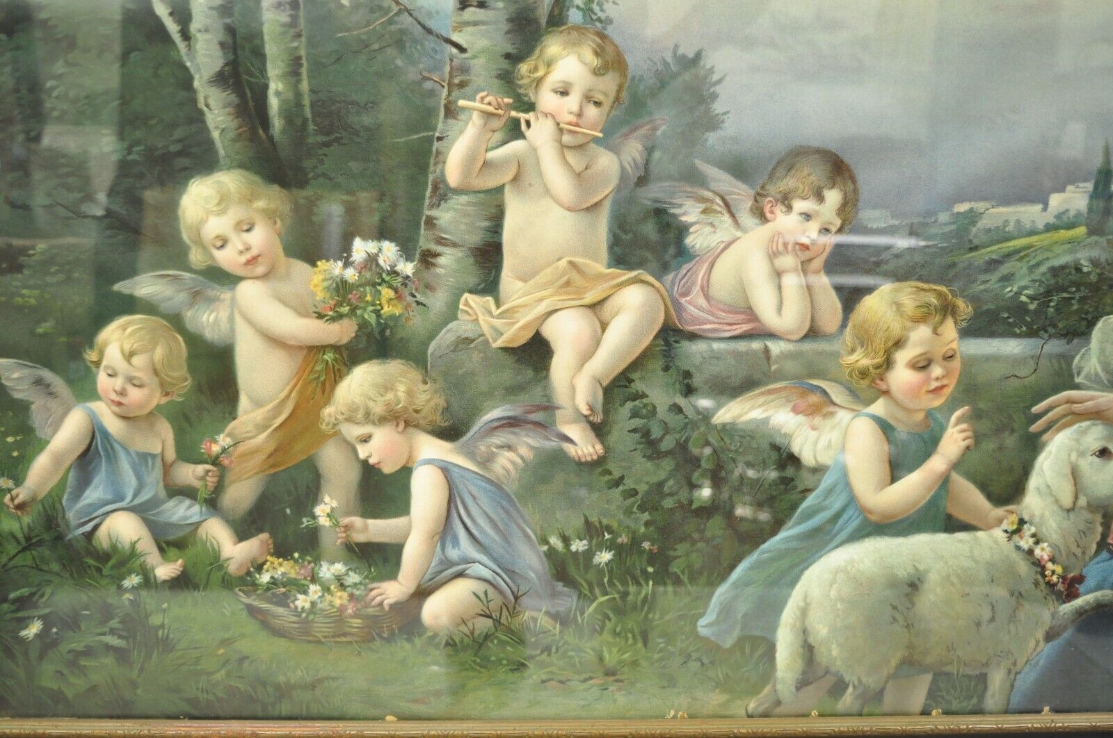 Vintage Mataloni Giovanni Large Art Print of Mary Jesus Lamb Angels