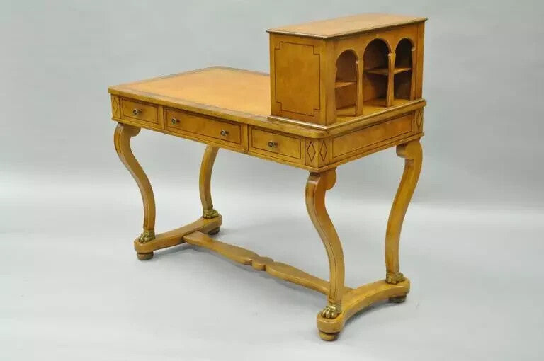 Vintage French Regency Rosewood & Walnut Cartonnier Table Desk w Bronze Paw Feet