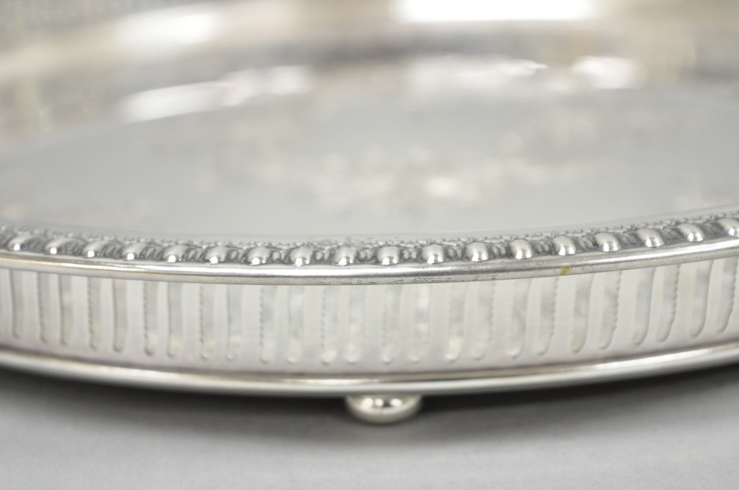 Webster Wilcox "Brandon Hall" 7572G Silver Plated Reticulated 15" Round Bar Tray