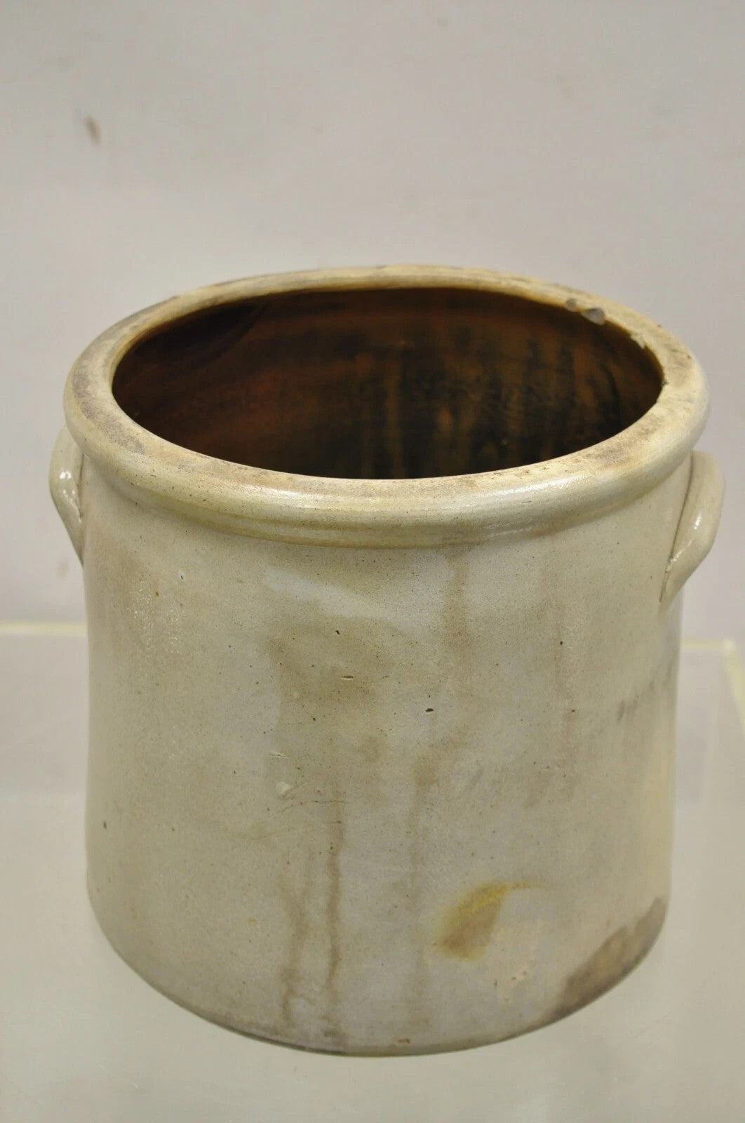 Antique Stoneware Two Gallon Crock with Cobalt Blue Slip Trailed Floral Design