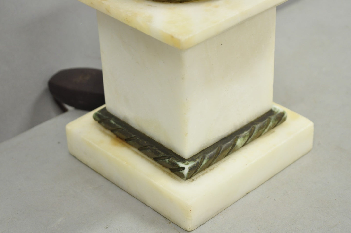 Antique Italian Classical White Carved Marble Empire Column Table Lamp