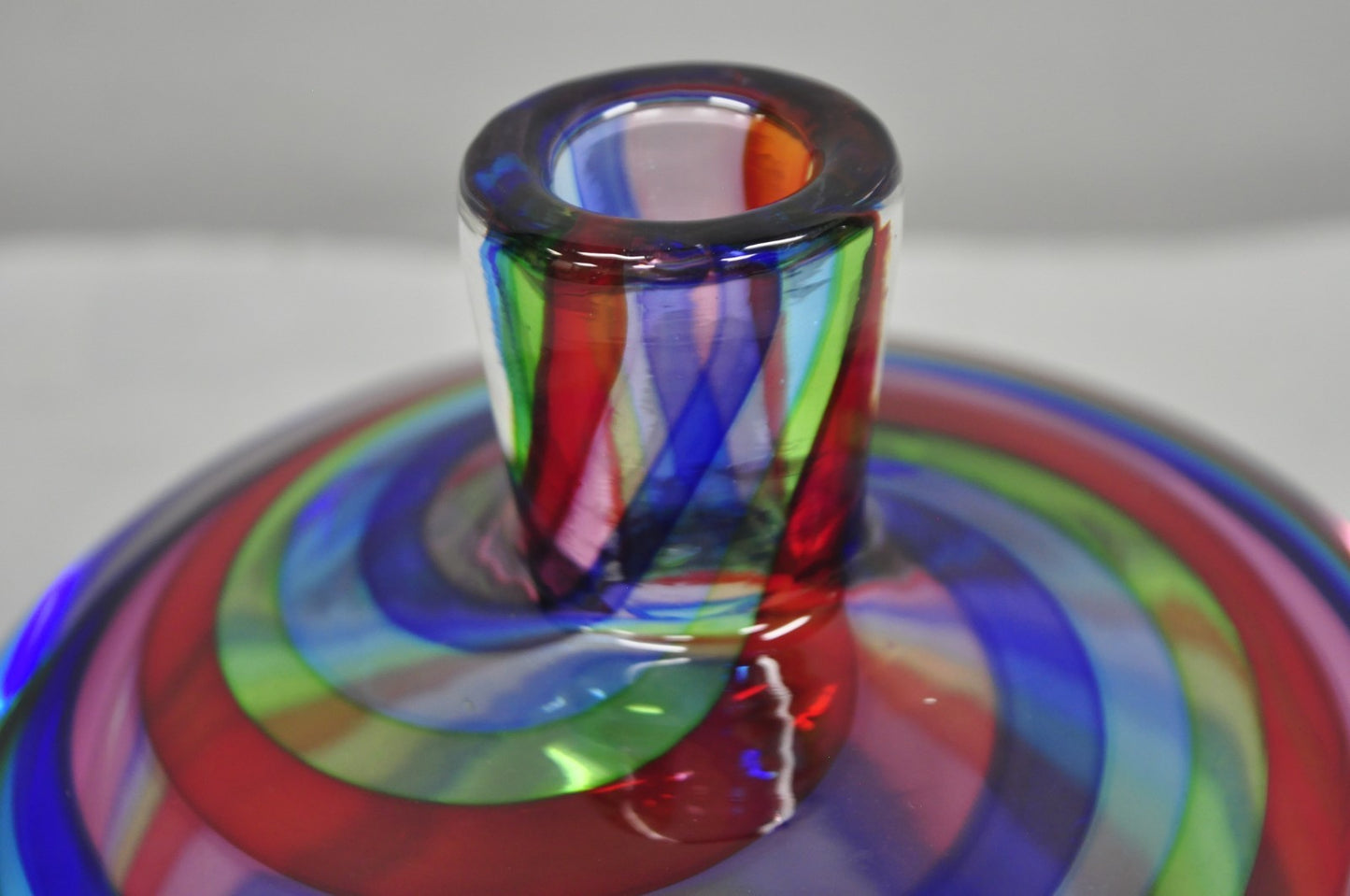 Vintage Mid Century Modern Italian Murano Style Rainbow Swirl Glass Vase