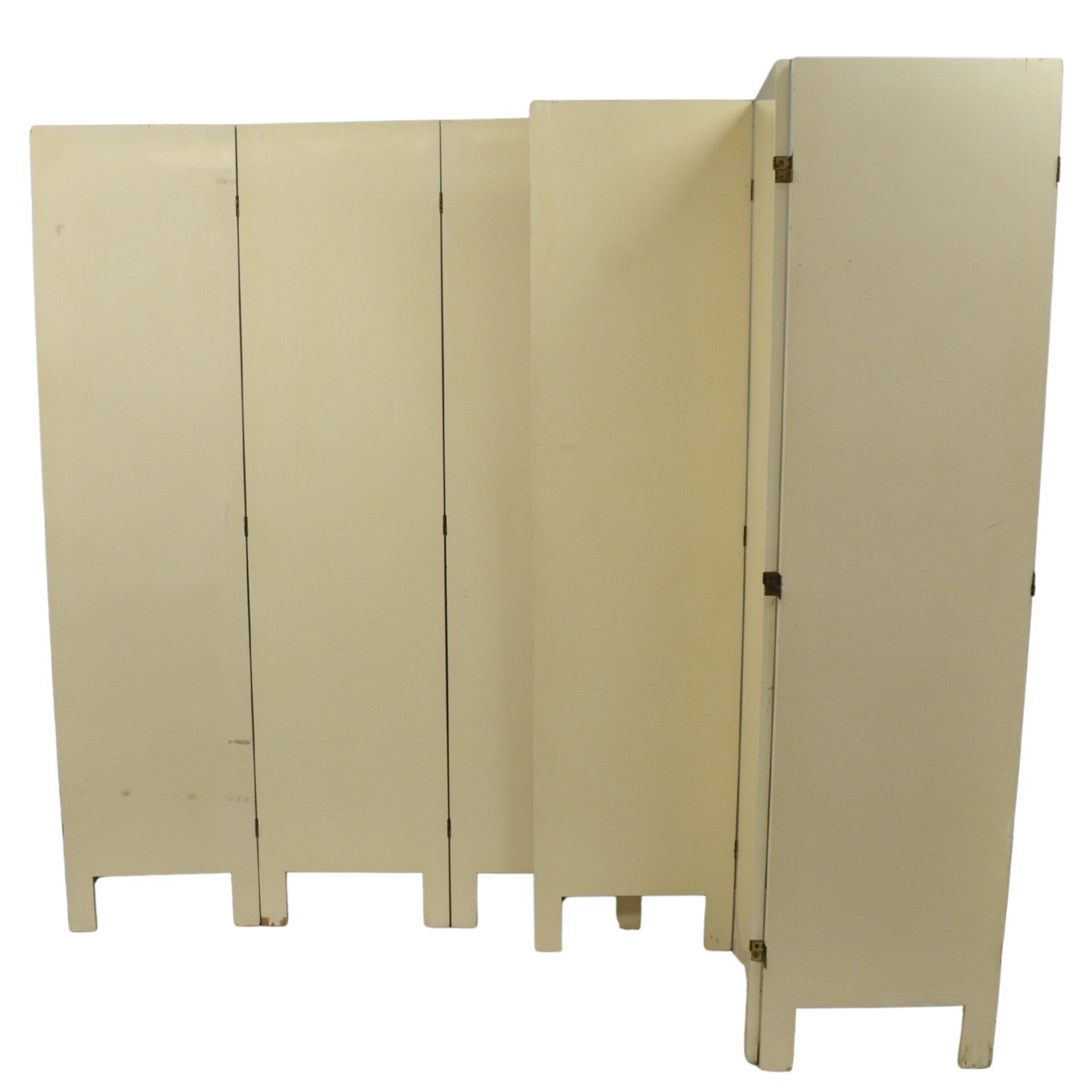 Vintage Oriental Fretwork Bone Lacquer Upholstered 6 Panel Room Divider Screen