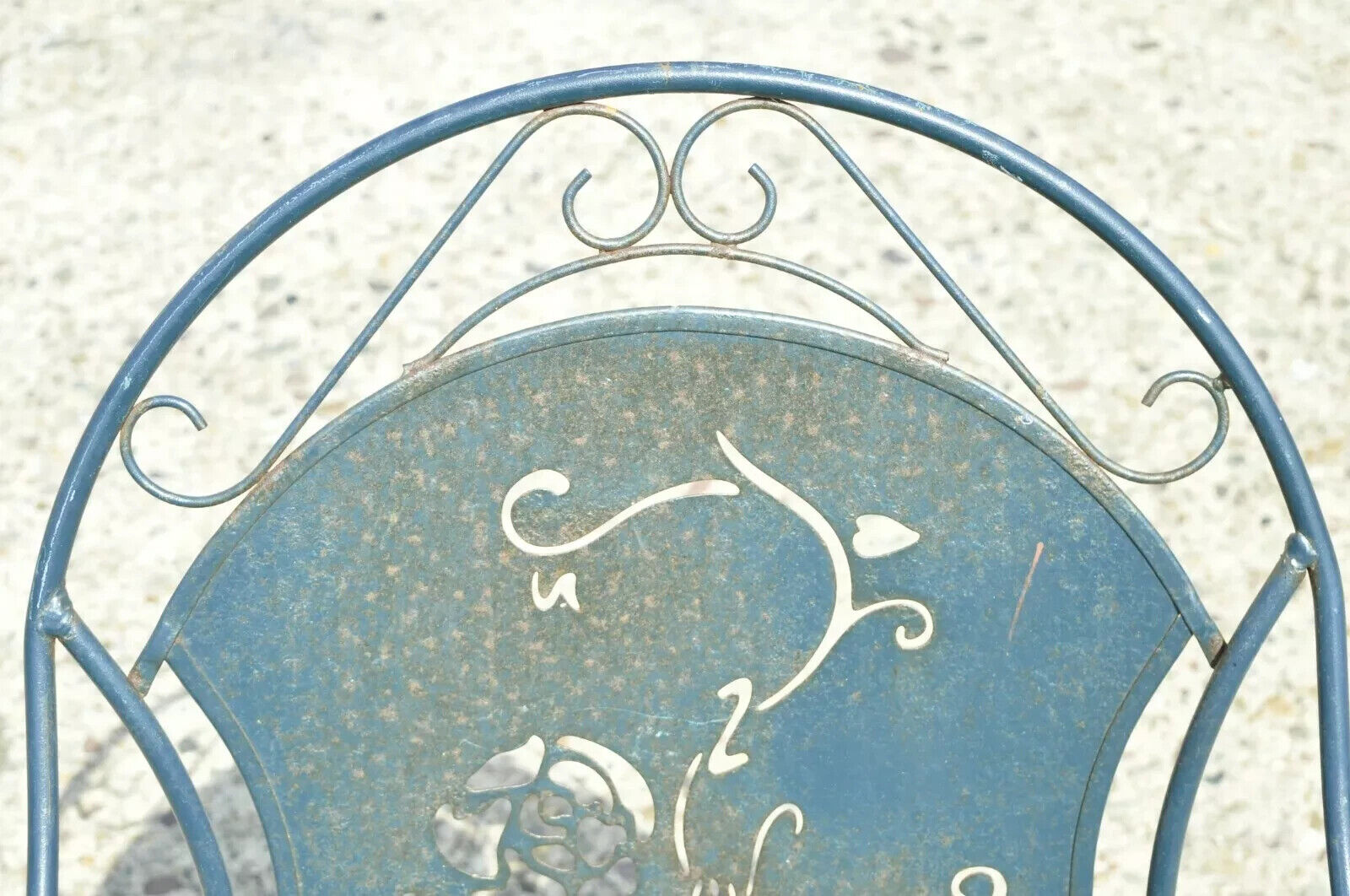 Vintage Mid Century Wrought Iron Pierced Rose Garden Patio Dining Arm Chair