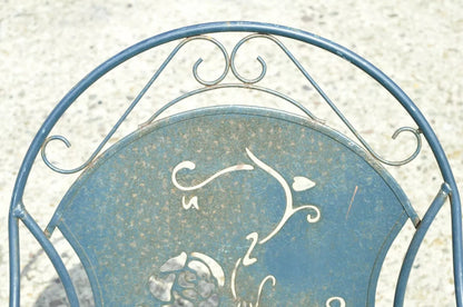 Vintage Mid Century Wrought Iron Pierced Rose Garden Patio Dining Arm Chair