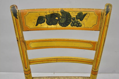 Antique Hitchcock Style Slat Back Rush Seat Yellow Paint Stencil Side Chair (B)