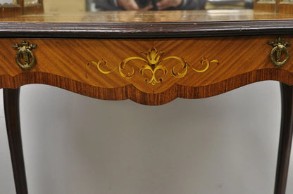 Antique French Louis XV Style Petite Curio Etagere with Satinwood Inlay & Mirror