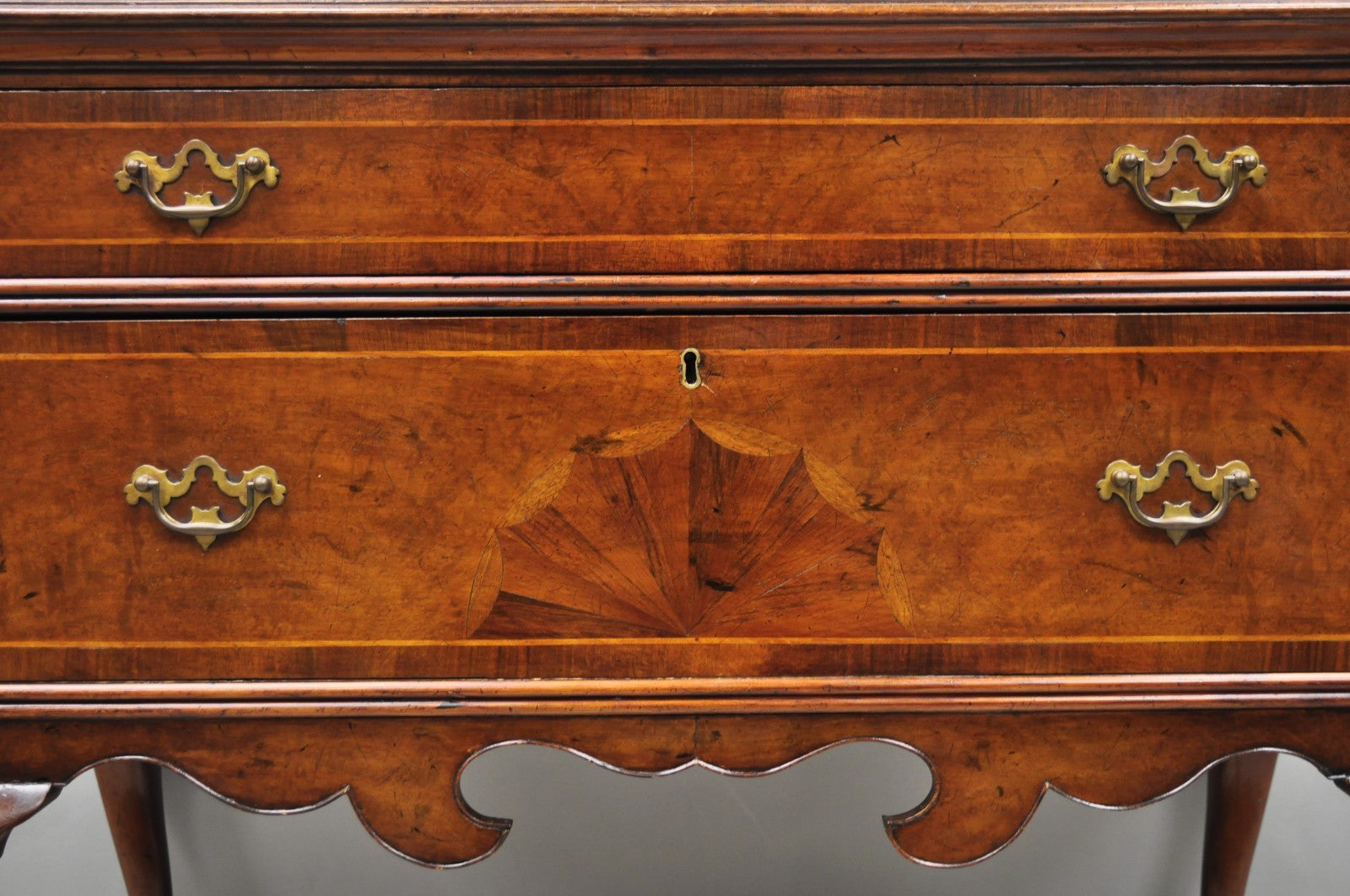 Antique English Georgian Burl Walnut Ball and Claw Inlaid Lowboy Bachelor Chest