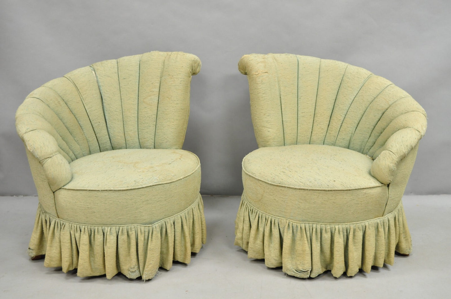 Antique French Hollywood Regency Asymmetrical Sculptural Club Chairs - a Pair