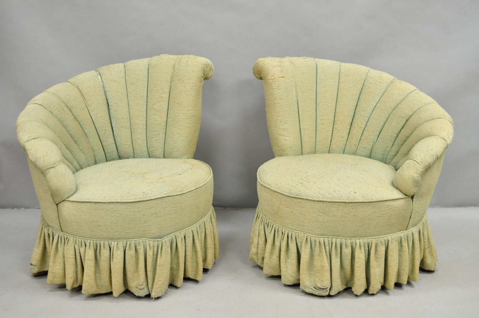 Antique French Hollywood Regency Asymmetrical Sculptural Club Chairs - a Pair